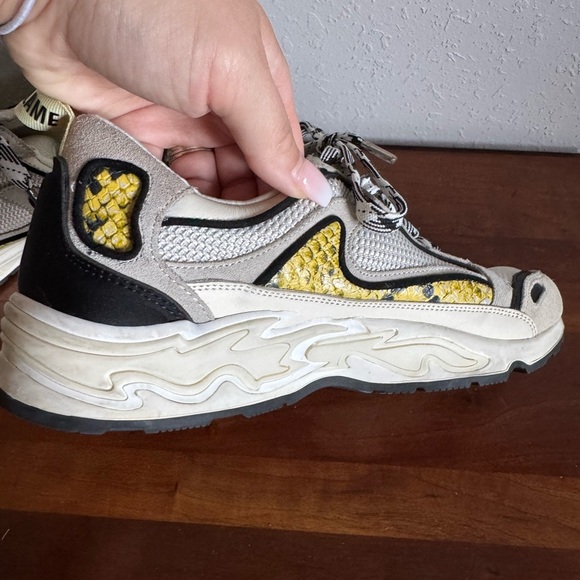 Sandro Cream Gray Yellow Snakeskin Flame Trainer Sneaker Womens 6.5 Fashion - Picture 4 of 8